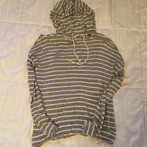 Striped Long-sleeve tee w/ hood & pocket.